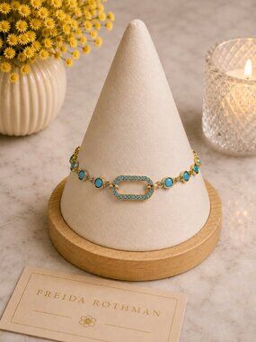 Freida Rothman Vault Lumi Bezel Turquoise Pave Closure Bracelet NEW $129 MSRP